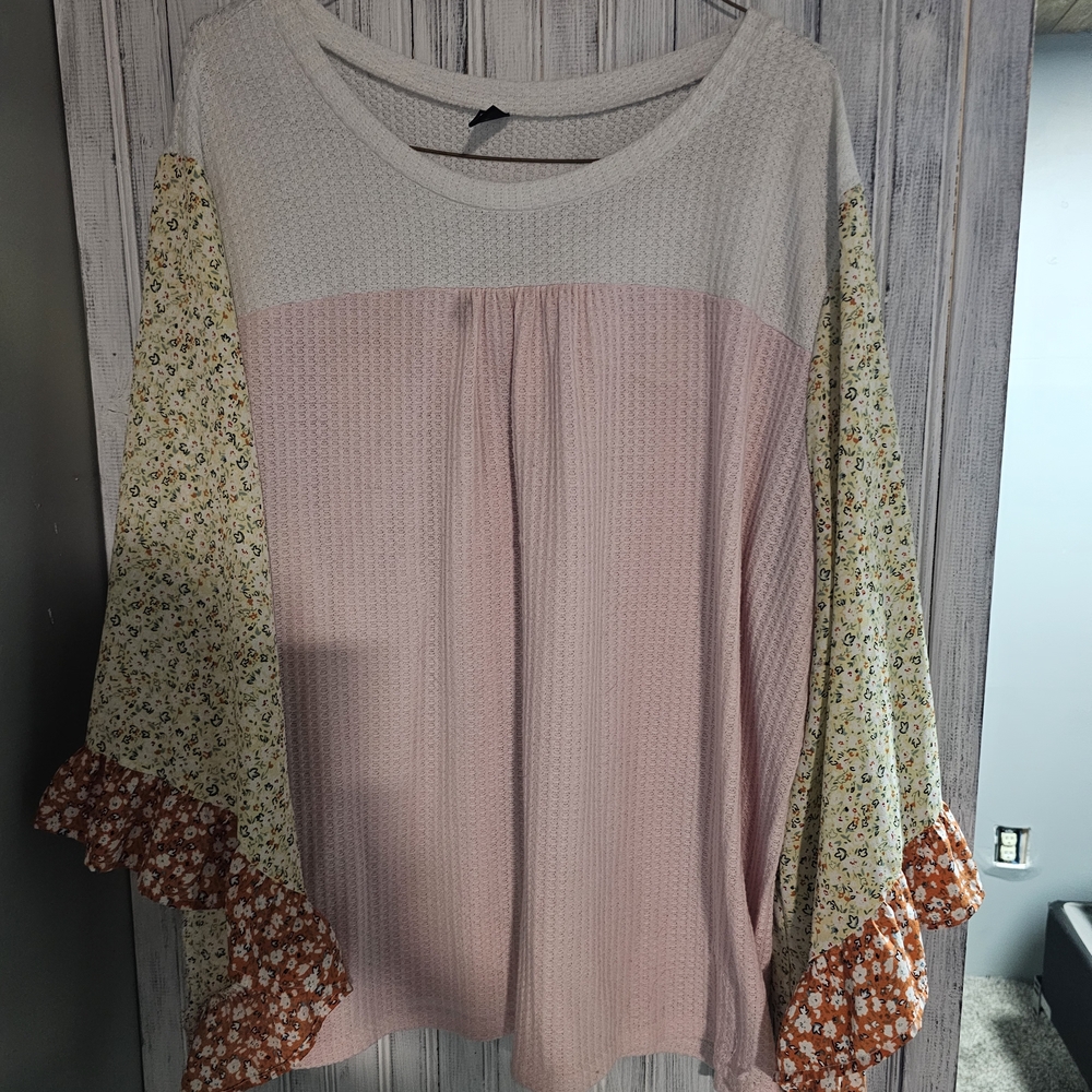 Floral Patchwork Blouse with Cream and Pink Accents